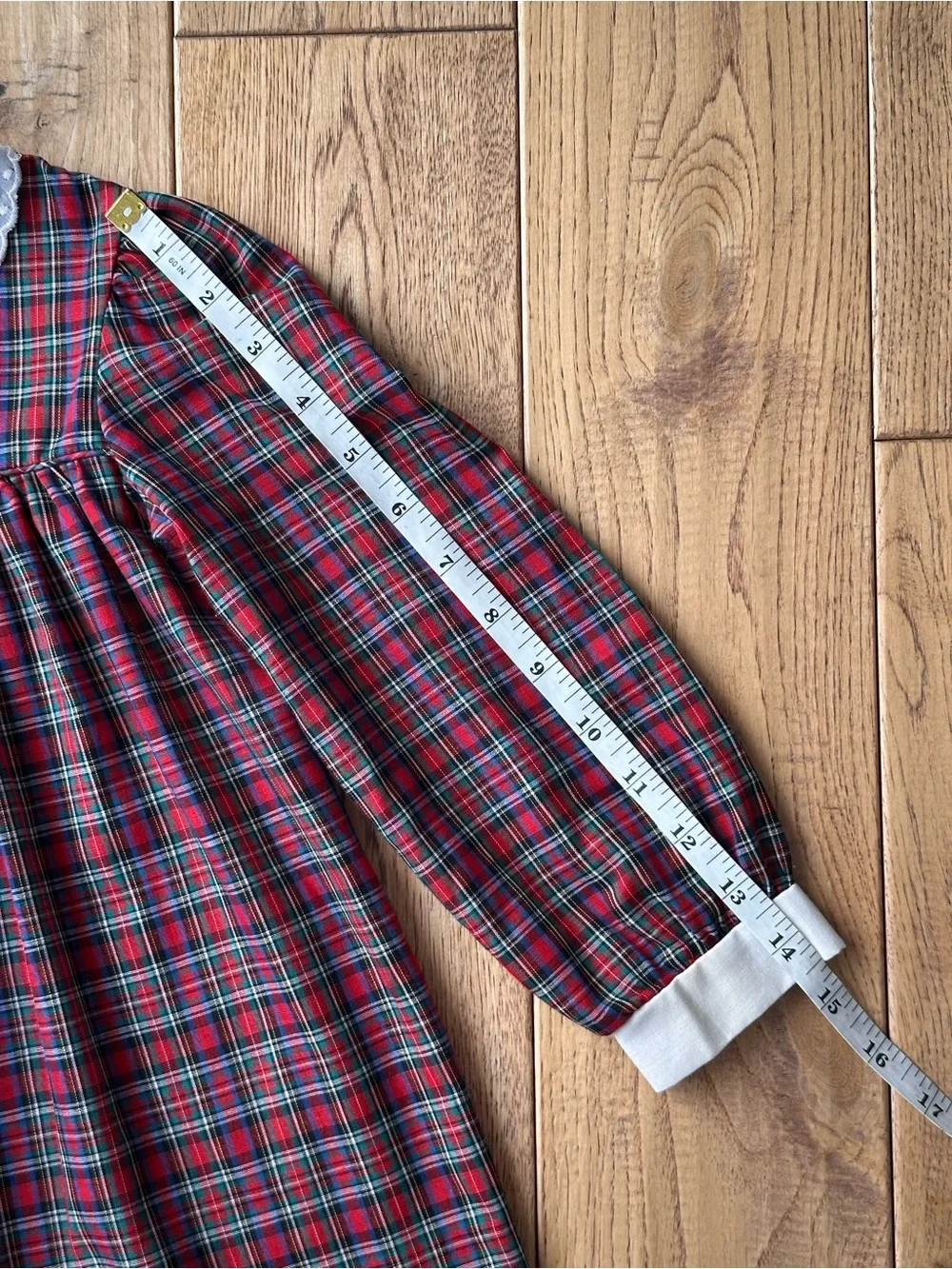 Sears Vintage Holiday Plaid Eyelet Peter Pan Collar Dress size 5